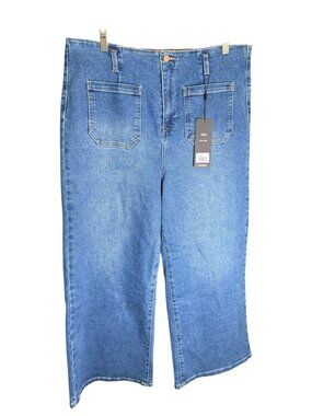 Express Wide Leg High Rise Jeans Size 16 Blue Denim 71% Cotton Blend NWT
